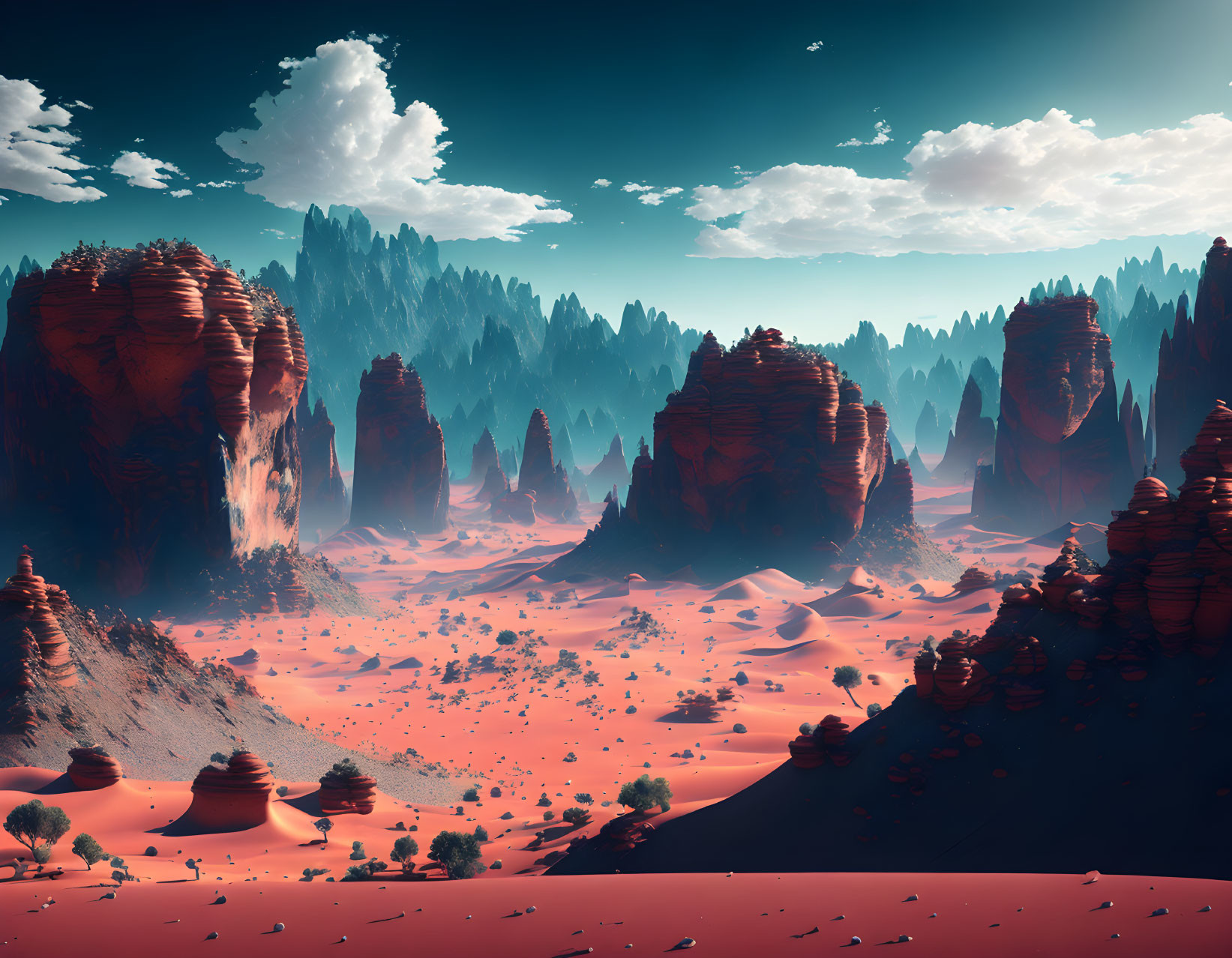 Tranquil Desert Landscape with Red Rock Formations