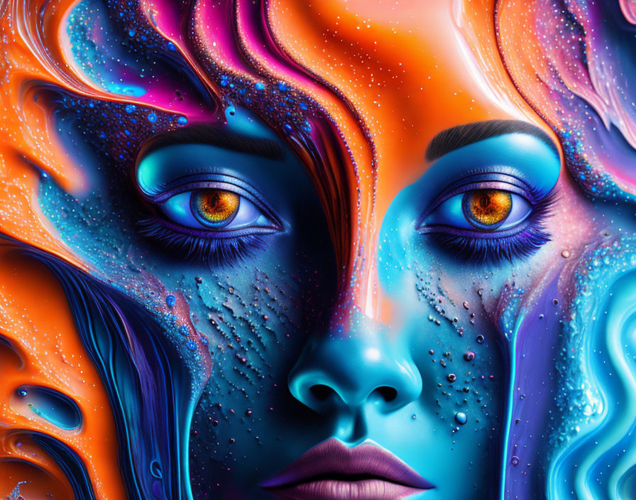 Vibrant surreal artwork of woman's face with swirling colors