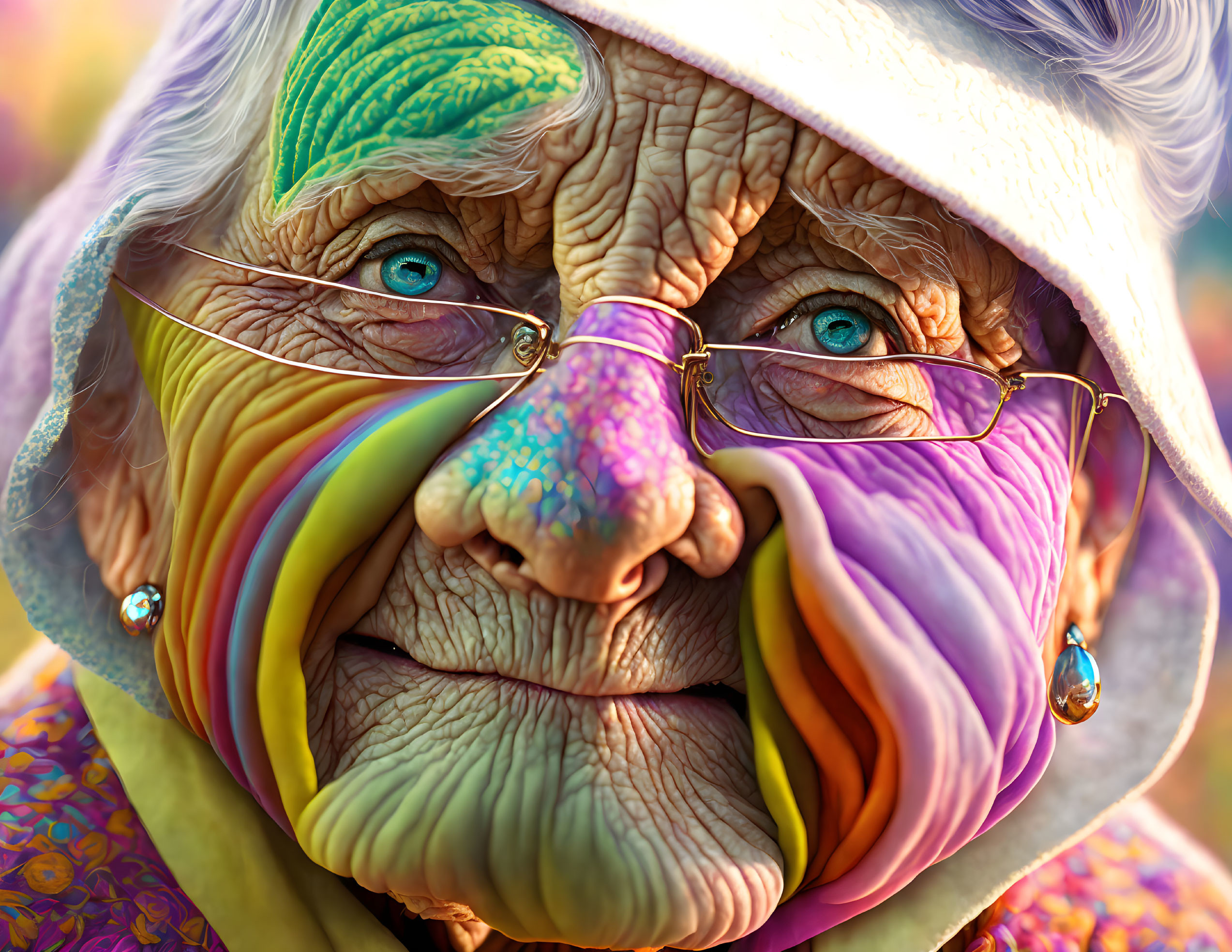 Vibrant Elderly Woman Portrait with Blue Eyes and Hat