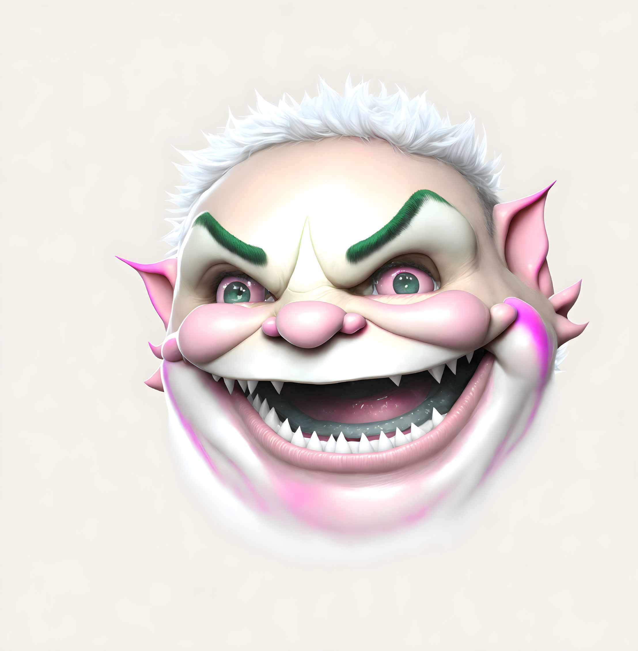 Exaggerated clown caricature with large eyes and wide smile