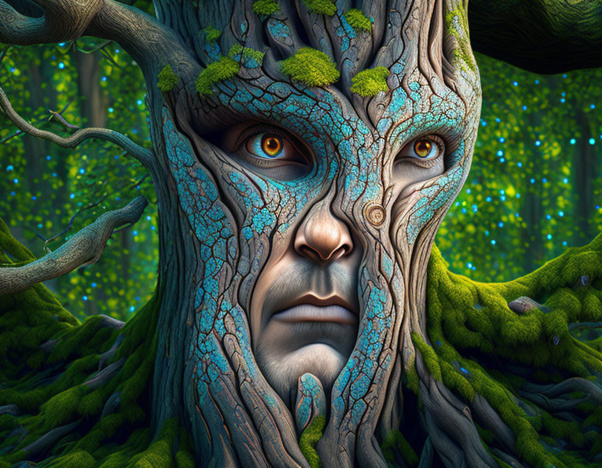 Detailed Tree-Like Creature Illustration with Glowing Eyes