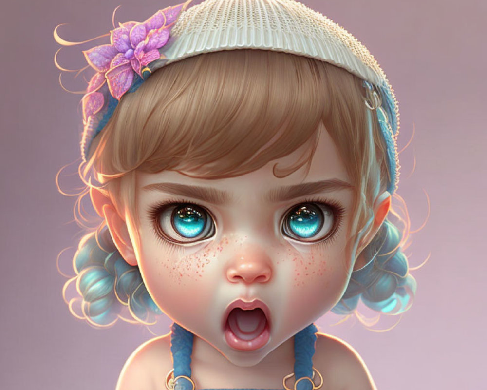 Stylized girl illustration with wide eyes and bow headband