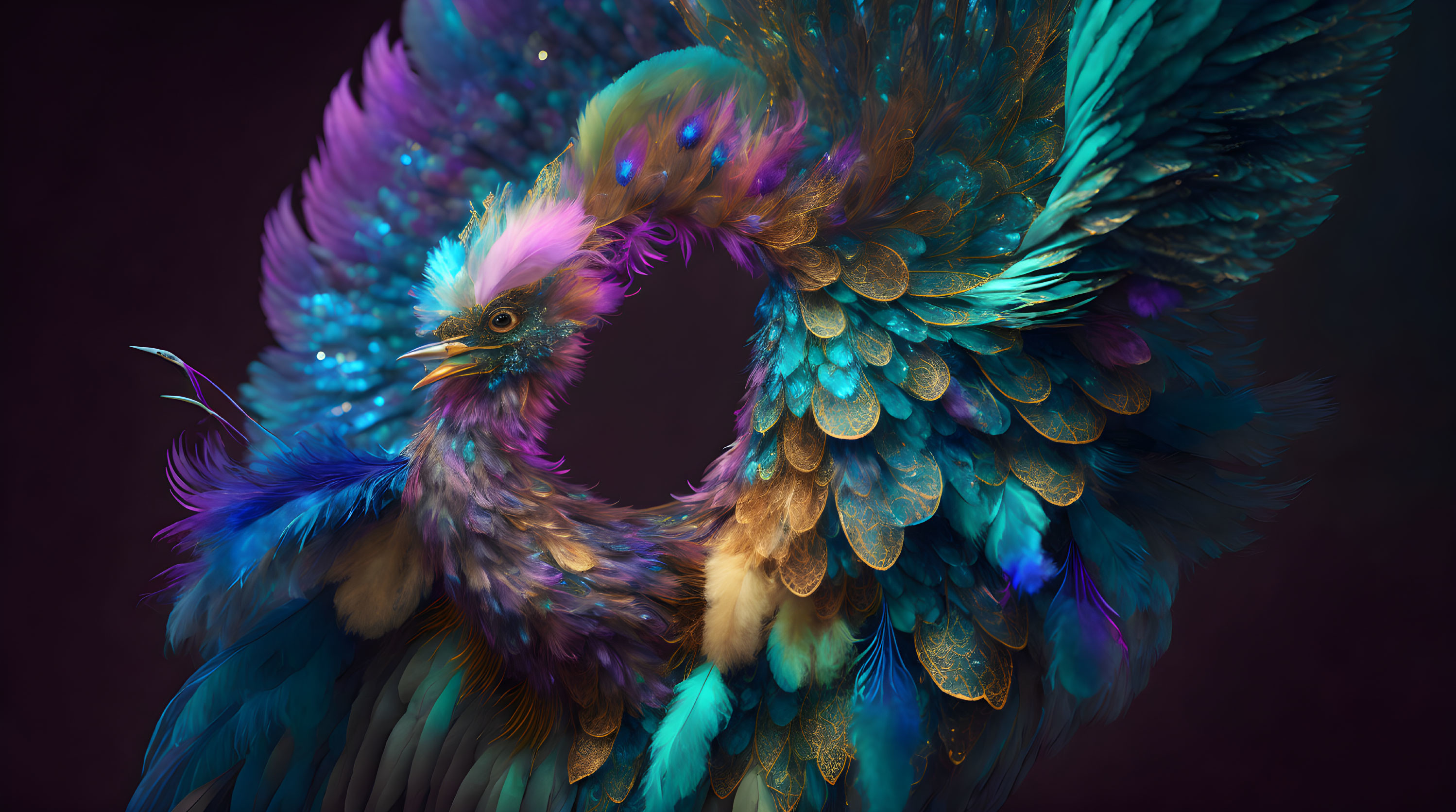 Colorful Digital Artwork: Bird with Blue and Purple Iridescent Feathers