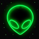 Ethereal neon green alien face in starry space