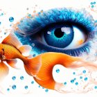 Colorful Goldfish Blending into Human Eye Iris with Water Droplets