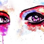 Colorful woman's eyes artwork with cosmic theme and dripping paint effect