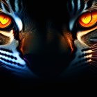 Vividly Colored Tiger Face with Intense Orange Eyes on Dark Background