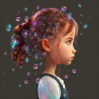 Colorful bubbles surround young girl in digital artwork