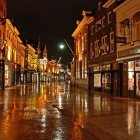 European-style Night Street with Cobblestones & Ornate Facades