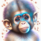 Baby Gorilla Illustration with Sparkling Eyes and Vibrant Flowers