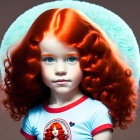 Young girl digital art portrait with red curly hair and blue eyes