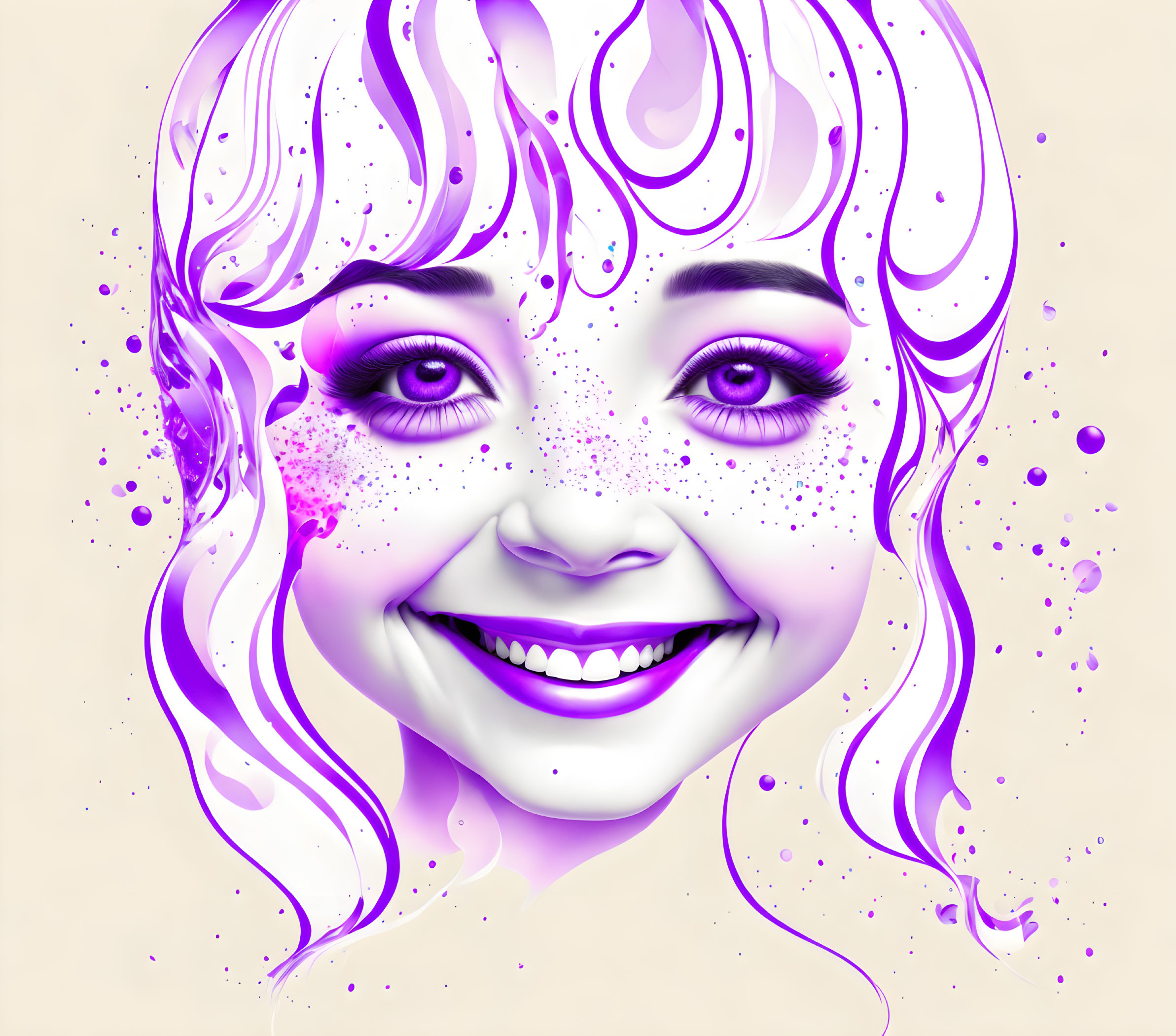 Stylized female face digital illustration with purple hues