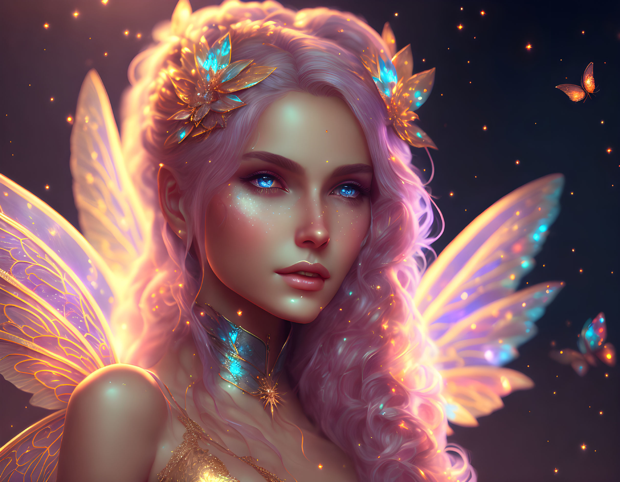 Ethereal female figure with butterfly wings and glowing adornments