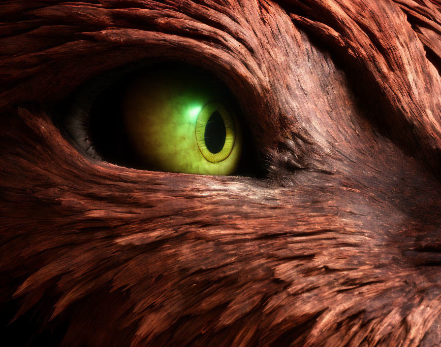 Detailed Image: Large Green Eye Peering Through Reddish-Brown Fur