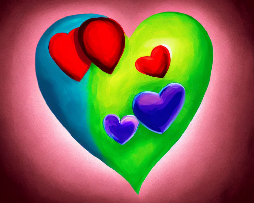 Colorful Heart Illustration on Pink Background