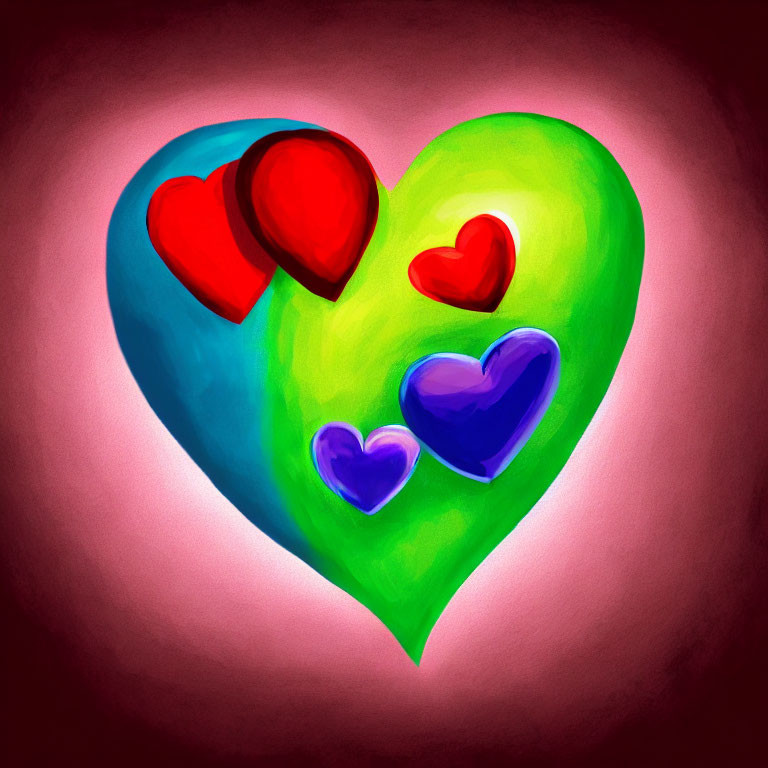 Colorful Heart Illustration on Pink Background