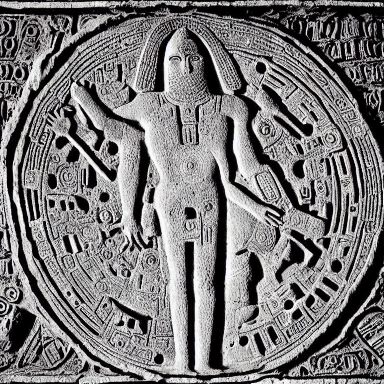 Aztec Stone Relief Depicting Deity with Circular Designs