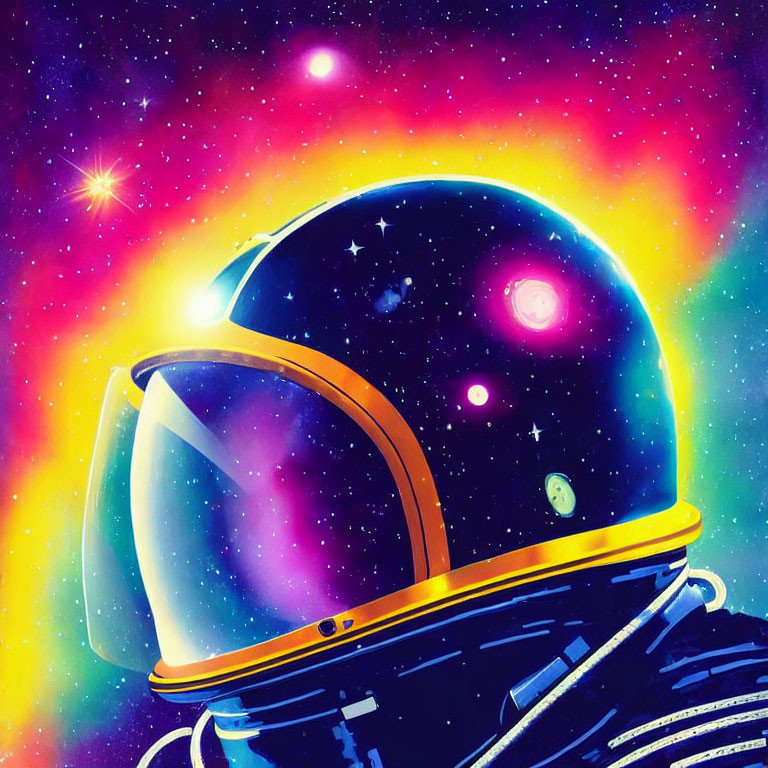 Colorful Astronaut Helmet Artwork Featuring Space Theme