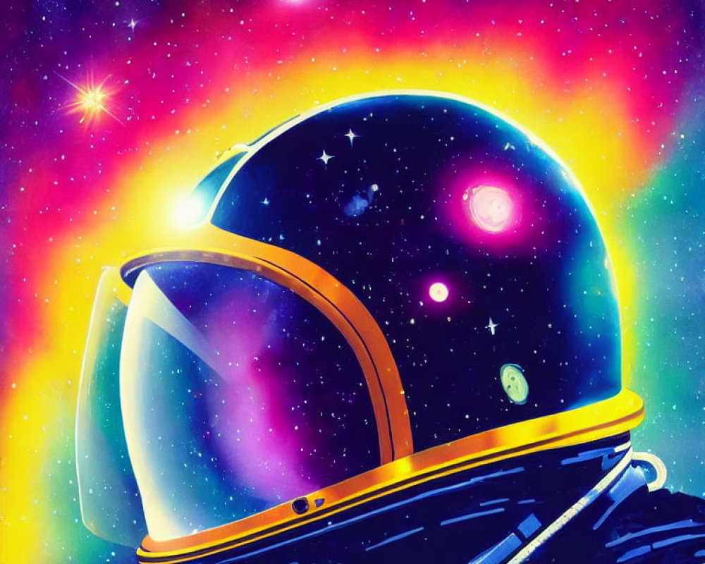 Colorful Astronaut Helmet Artwork Featuring Space Theme