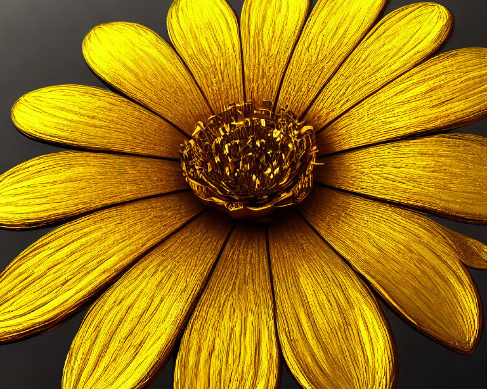 Detailed Gold Flower with Elongated Petals on Dark Background