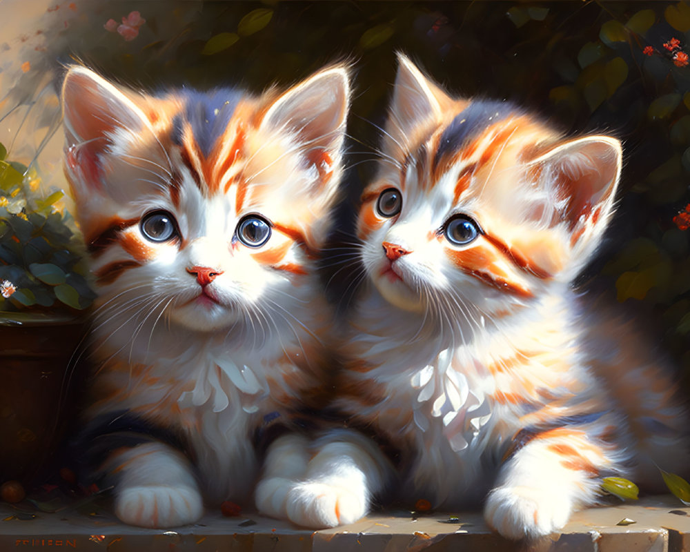 Adorable orange and white fluffy kittens in soft lighting