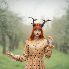 Brown-haired deer-like character in sunlit forest scene