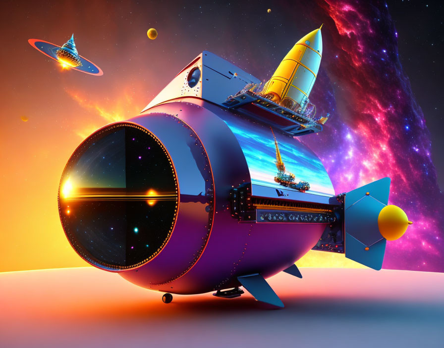 Vibrant Illustration of Whimsical Futuristic Spaceship