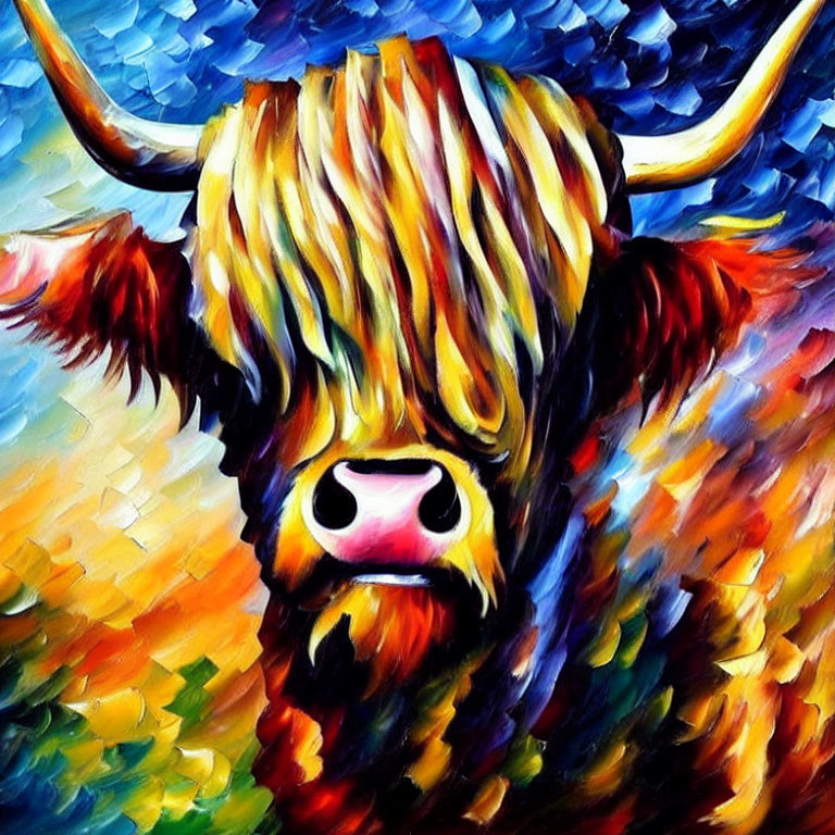 Vibrant Impressionistic Bull Painting with Textured Background