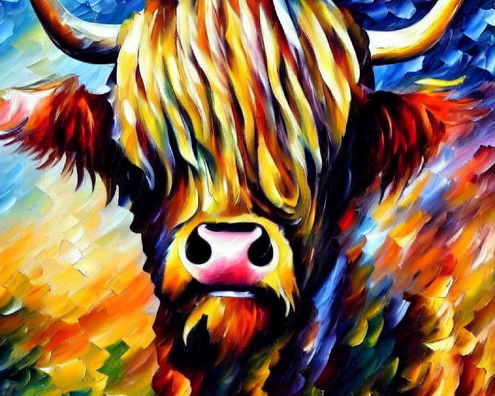 Vibrant Impressionistic Bull Painting with Textured Background