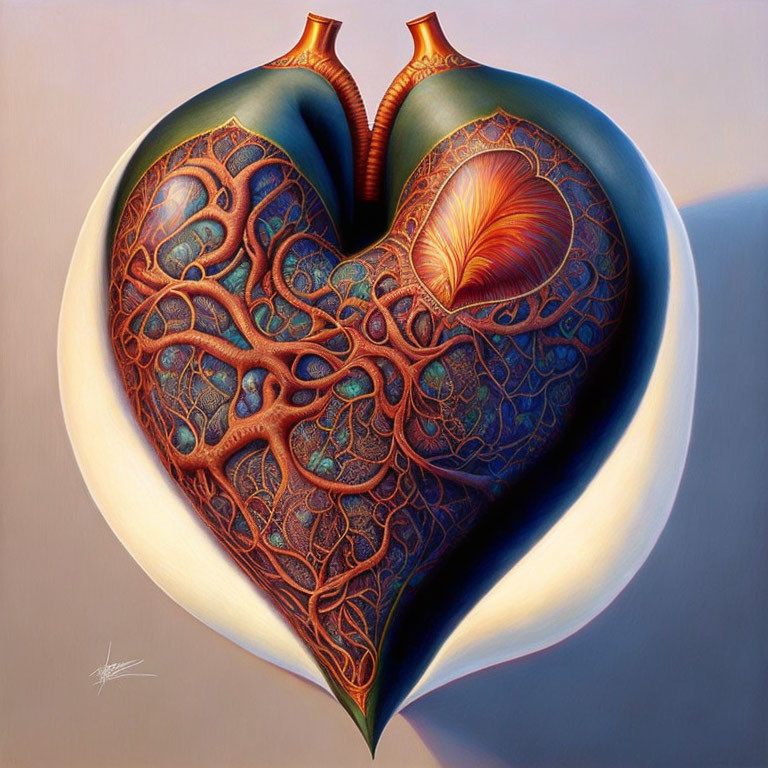 Intricate Surrealist Heart Artwork with Organic Textures