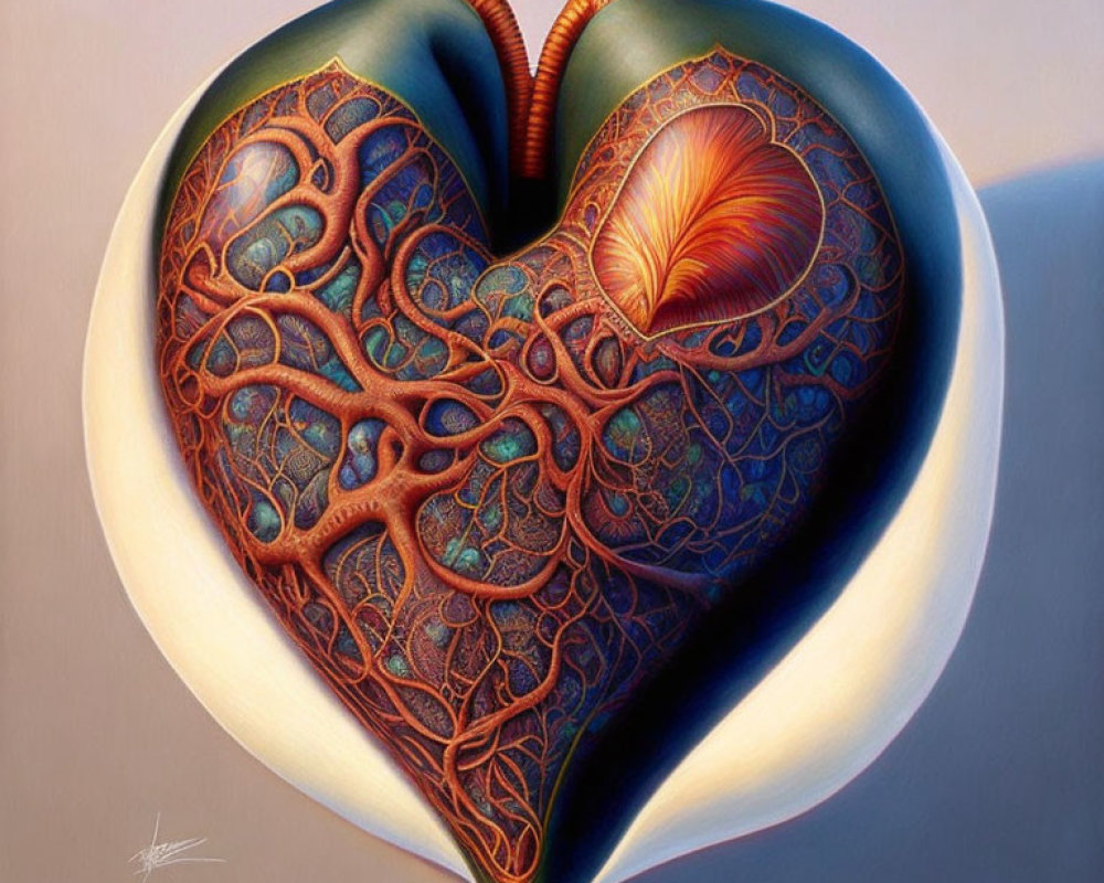 Intricate Surrealist Heart Artwork with Organic Textures