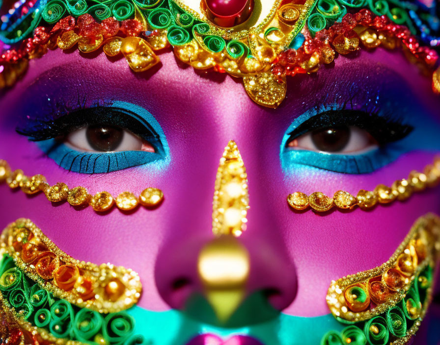 Colorful Decorated Mask with Elaborate Designs in Vibrant Hues