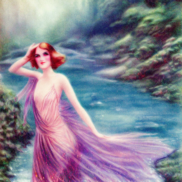 Vintage Illustration of Woman in Purple Dress by Misty Riverbank