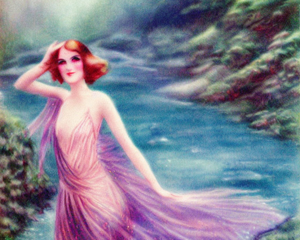 Vintage Illustration of Woman in Purple Dress by Misty Riverbank