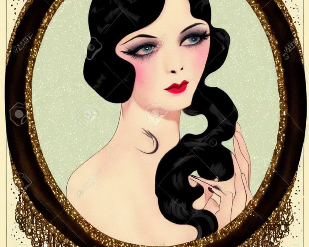 Woman with bobbed hair in art deco style illustration