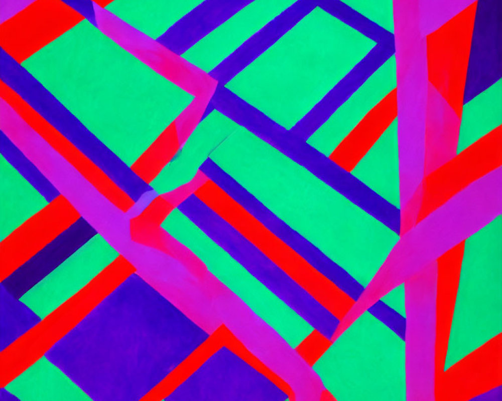 Colorful Abstract Geometric Painting with Pink, Green, and Blue Shapes