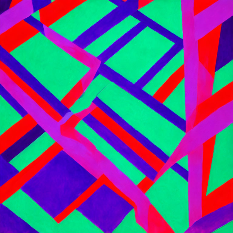 Colorful Abstract Geometric Painting with Pink, Green, and Blue Shapes