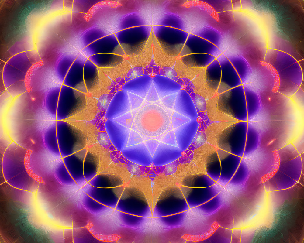 Colorful Mandala Design in Purple, Blue, Orange, and Yellow