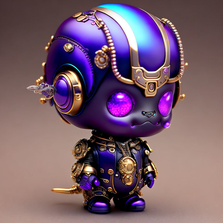 Stylized purple and gold astronaut figure with intricate mechanical details