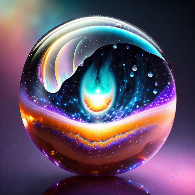 Colorful Cosmic Sphere with Galaxies and Stars on Soft Background