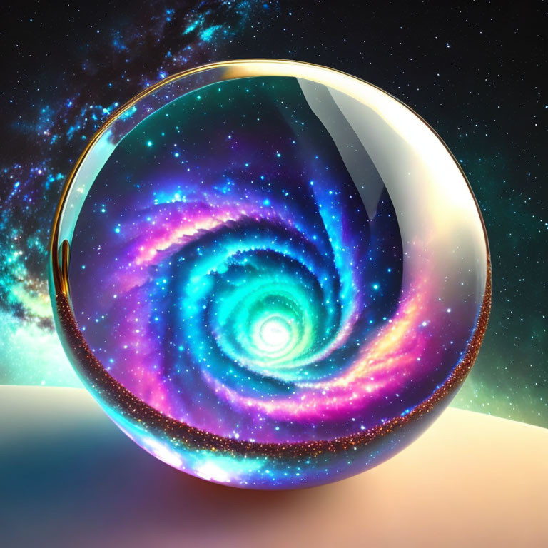 Reflective Sphere with Vibrant Galaxy in Outer Space