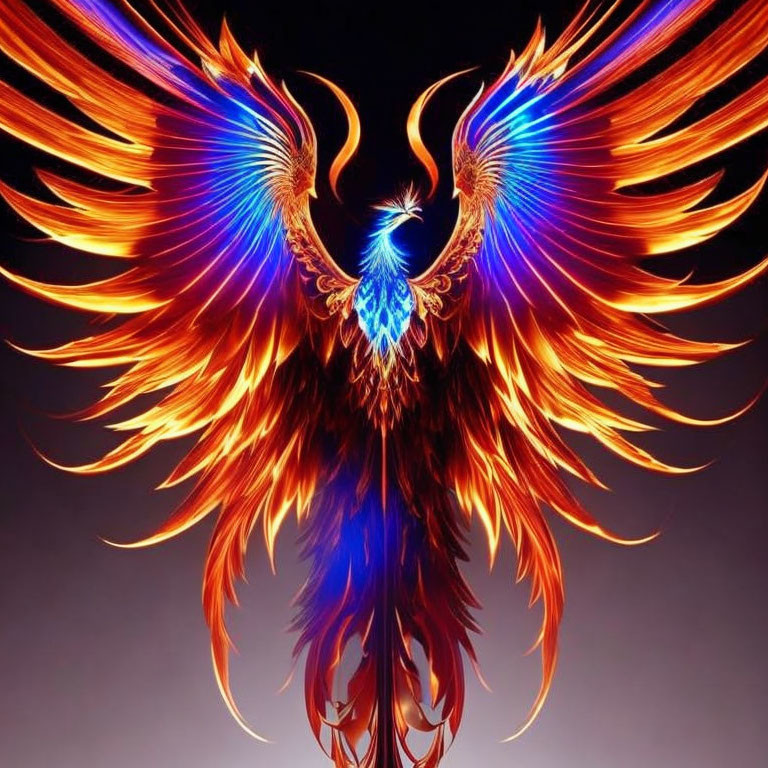 Colorful Phoenix Digital Artwork on Purple Background