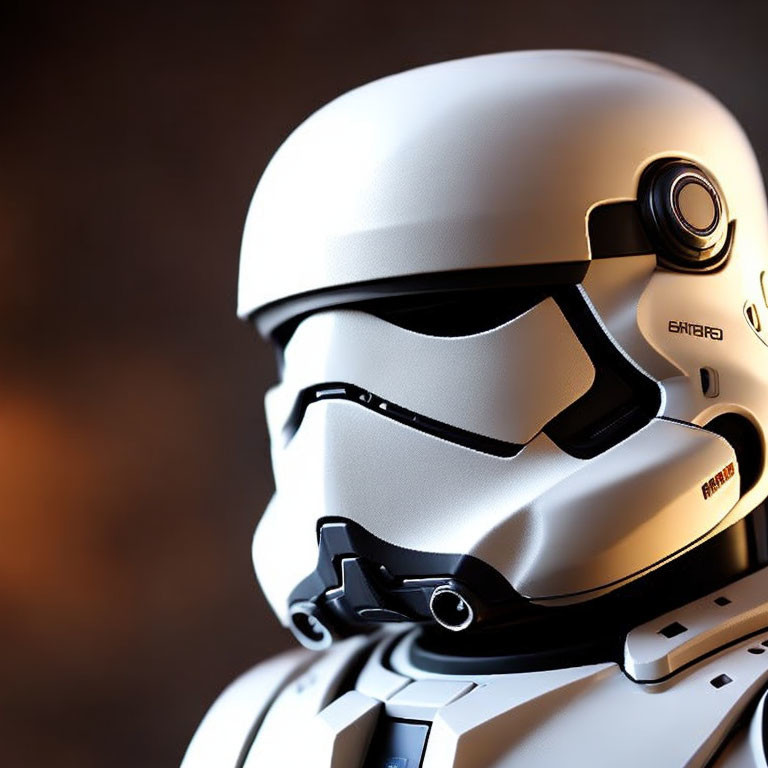 Detailed White Stormtrooper Helmet on Blurred Brown Background