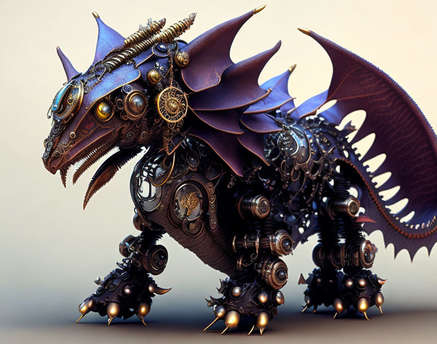 Intricate Steampunk Mechanical Dragon with Golden and Dark Colors