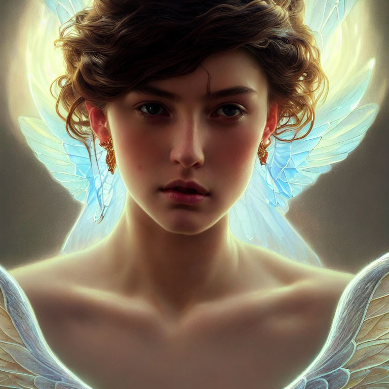 Digital Artwork: Person with Blue Butterfly Wings and Glowing Accents