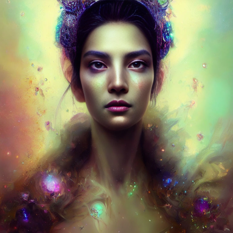 Vibrant Ethereal Portrait with Fantasy Elements