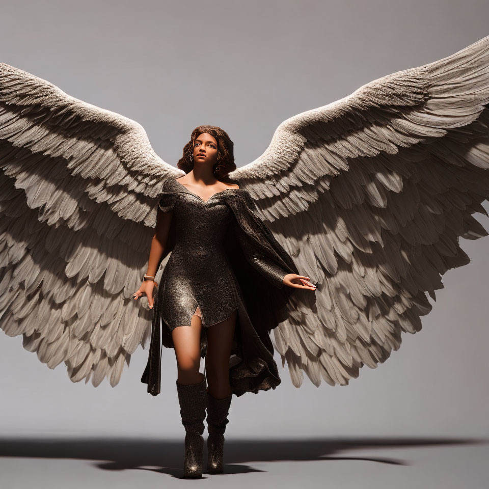 Glittery Outfit and Majestic Wings on Confident Figure