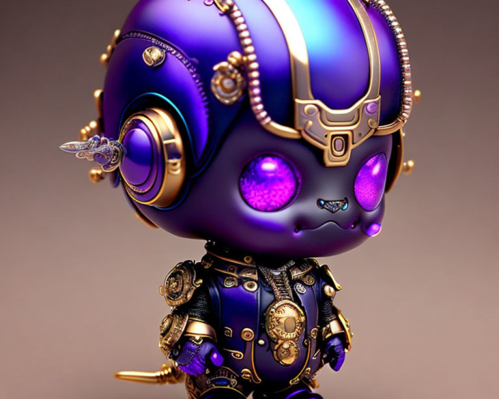 Stylized purple and gold astronaut figure with intricate mechanical details