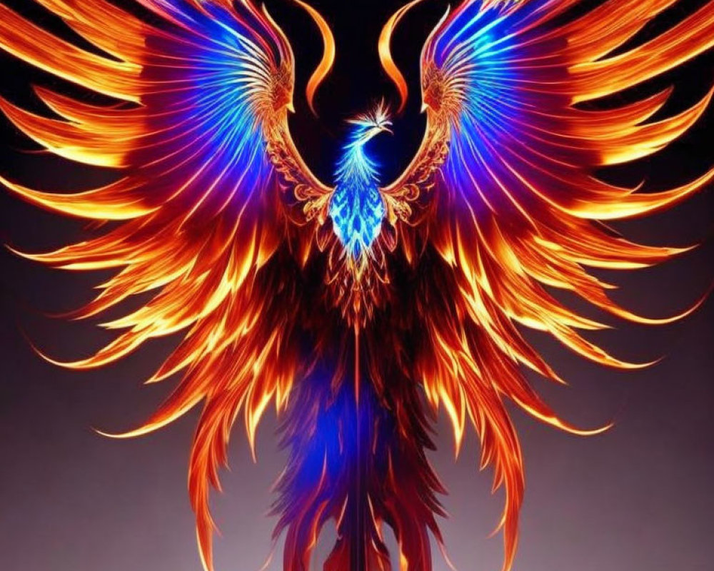 Colorful Phoenix Digital Artwork on Purple Background