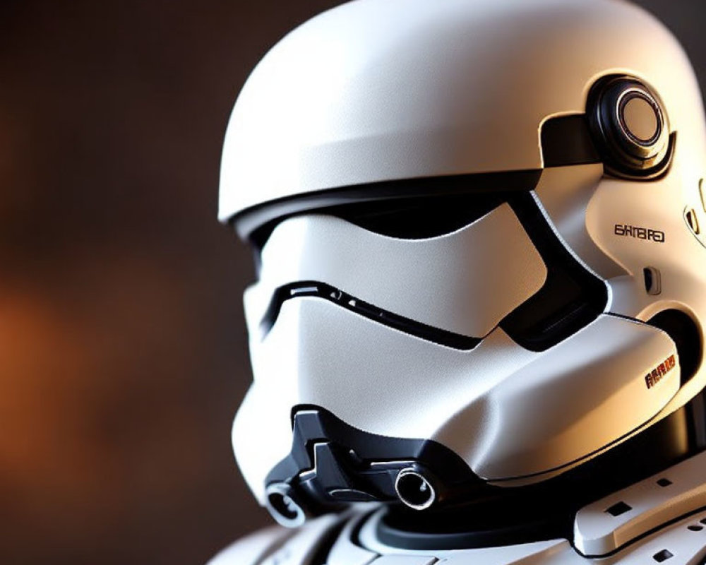 Detailed White Stormtrooper Helmet on Blurred Brown Background